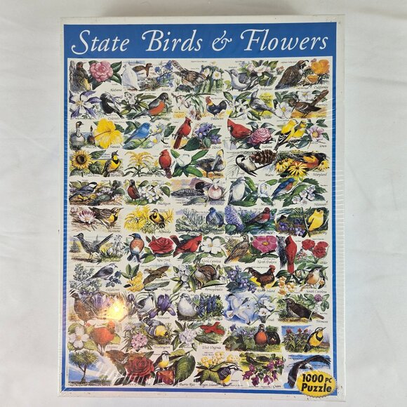 White Mountain Puzzles Sate Birds & Flowers 1000 Piece Jigsaw Puzzle NWT - Picture 1 of 9